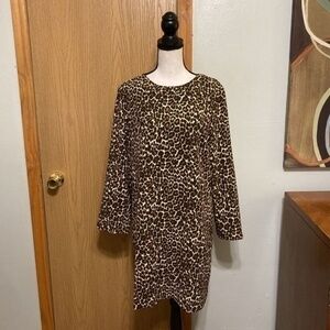 J. Crew Factory Size 12 w/Animal Print Knee-Length Long Sleeve Shift Dress - EUC